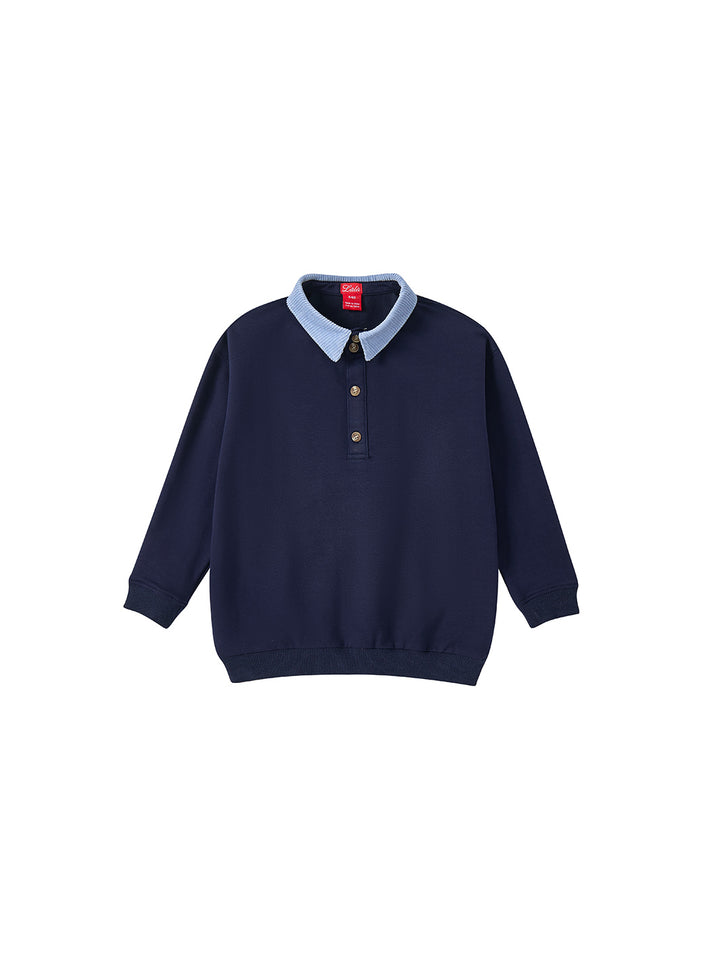 Corduroy Collar Polo - Dk. Navy