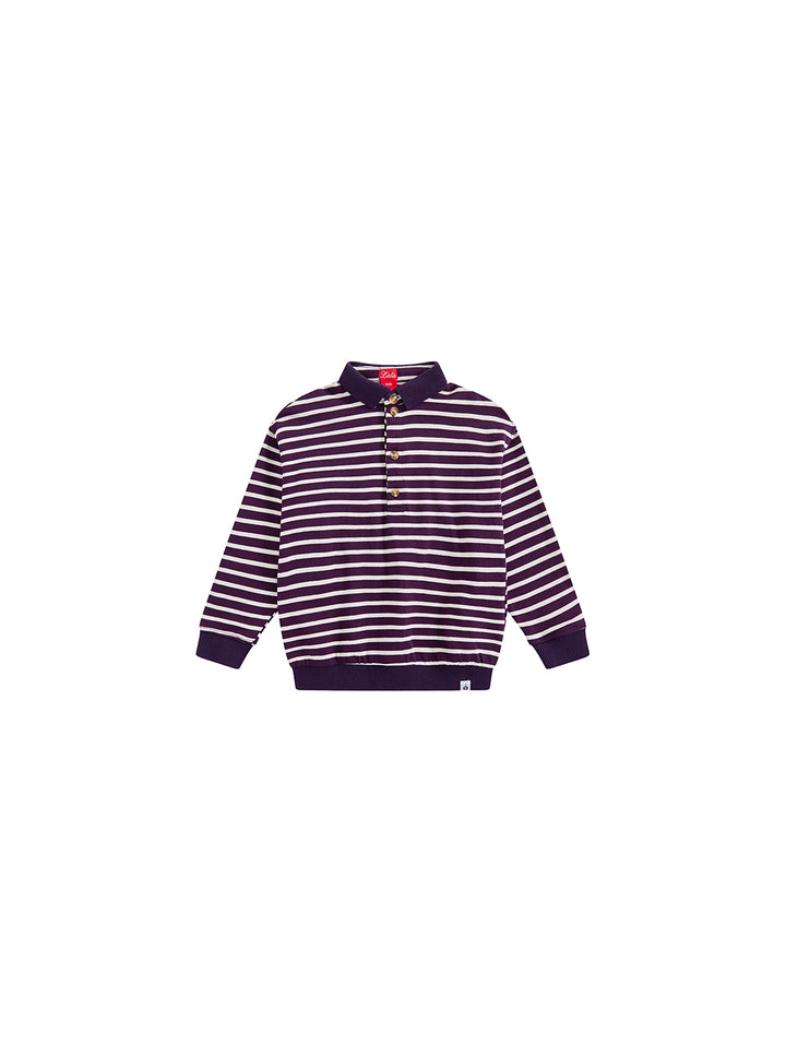 Classic Striped Collar Polo - Plum/White