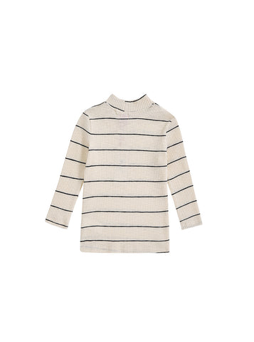 Striped Mock Neck T-shirt - Black/White