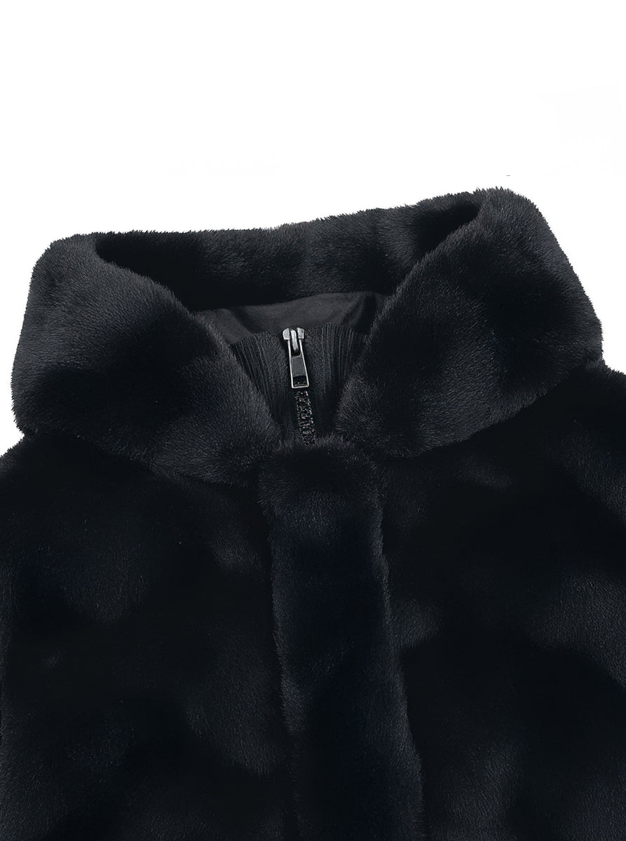 Fur Bomber Coat - Black – Lulu Kids Clothing