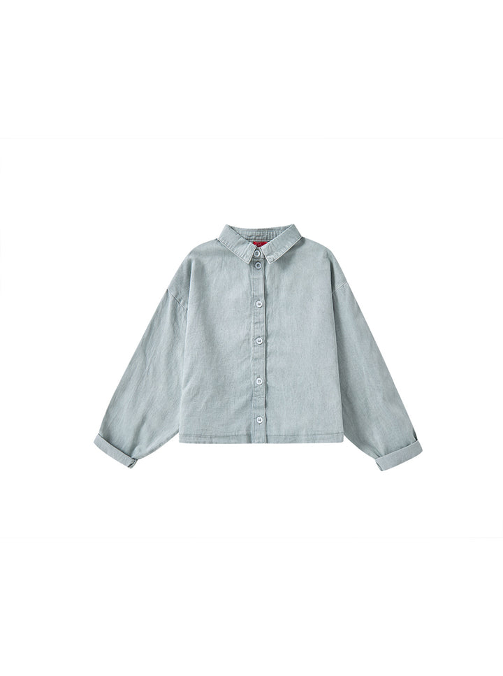 Solid Emblem Crop Shirt - Sage