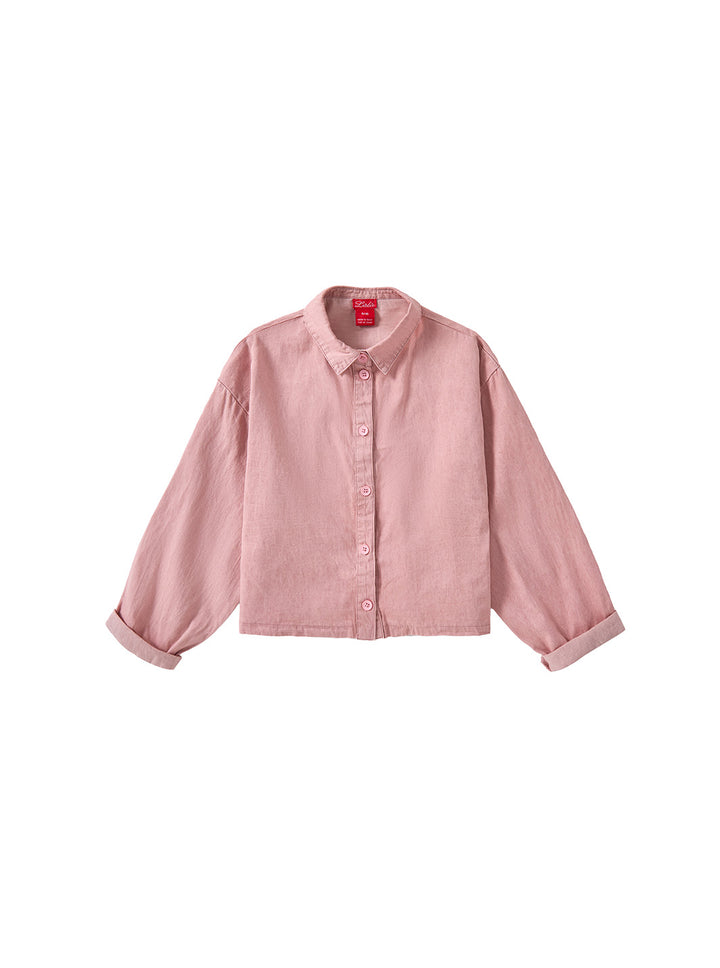 Solid Emblem Crop Shirt - Salmon