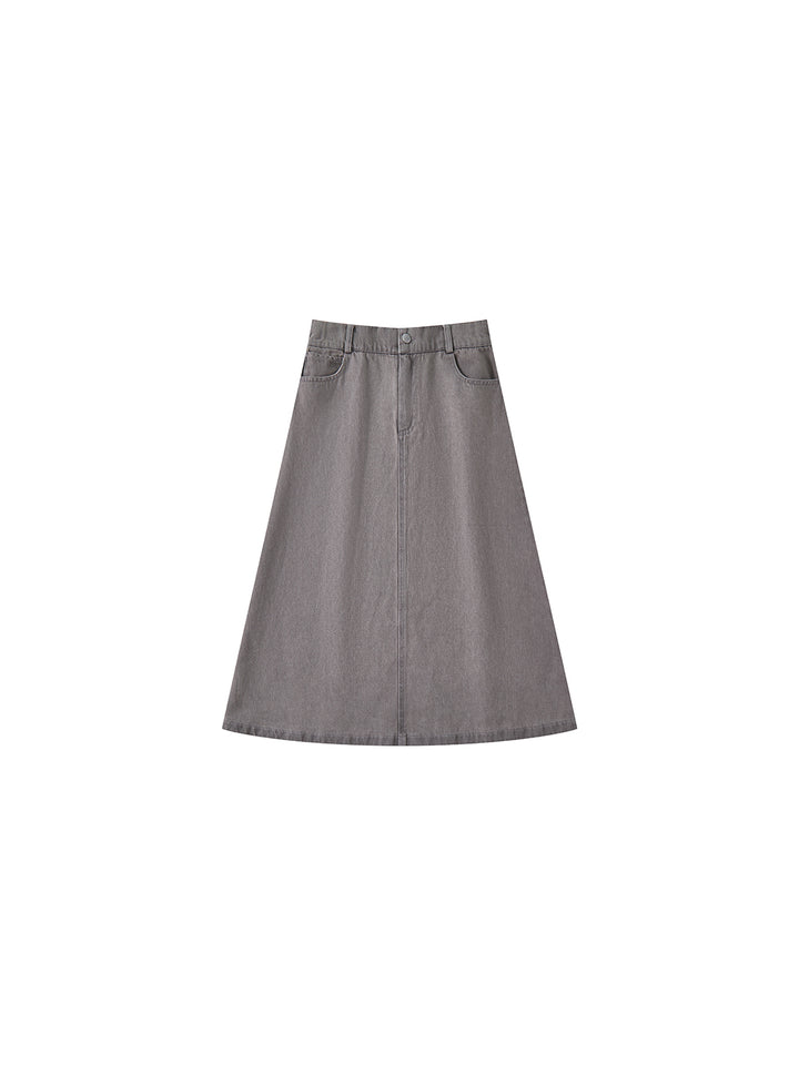 Grey Washed Tea-length Skirt