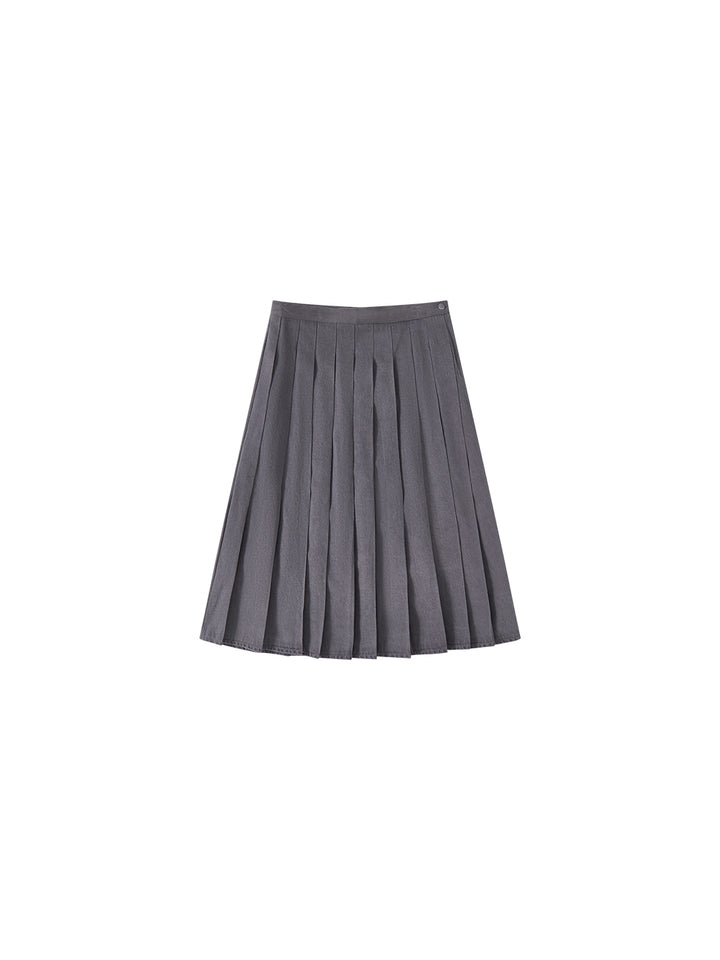 Grey Washed Pleated Skirt