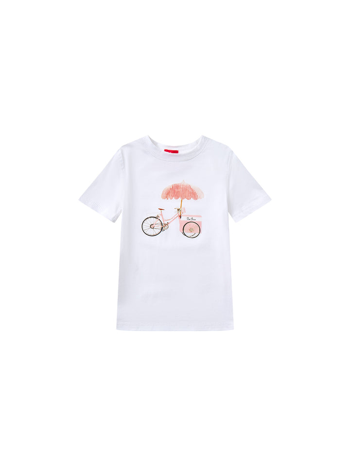 Bike Print Short Sleeve T-shirt - Pink