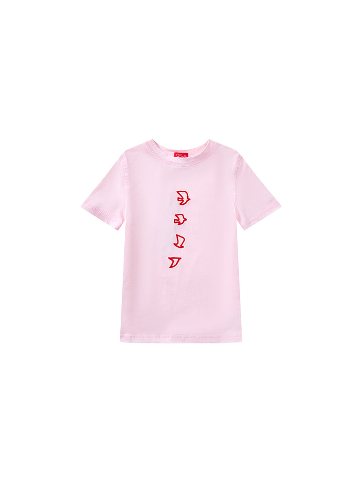 Bird Print Short Sleeve T-shirt - Pink
