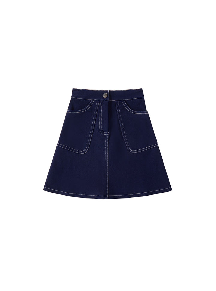 Embroidered Parade Skirt - Navy