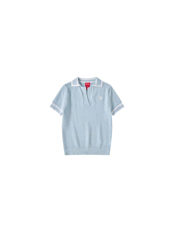 Eyelet Collared Short Sleeve Sweater