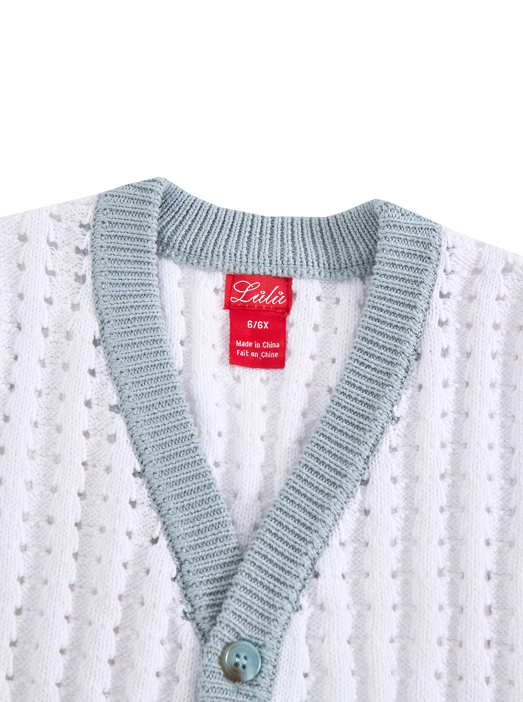 Eyelet Rib Stitch Vest - White/Smoky Lt. Blue