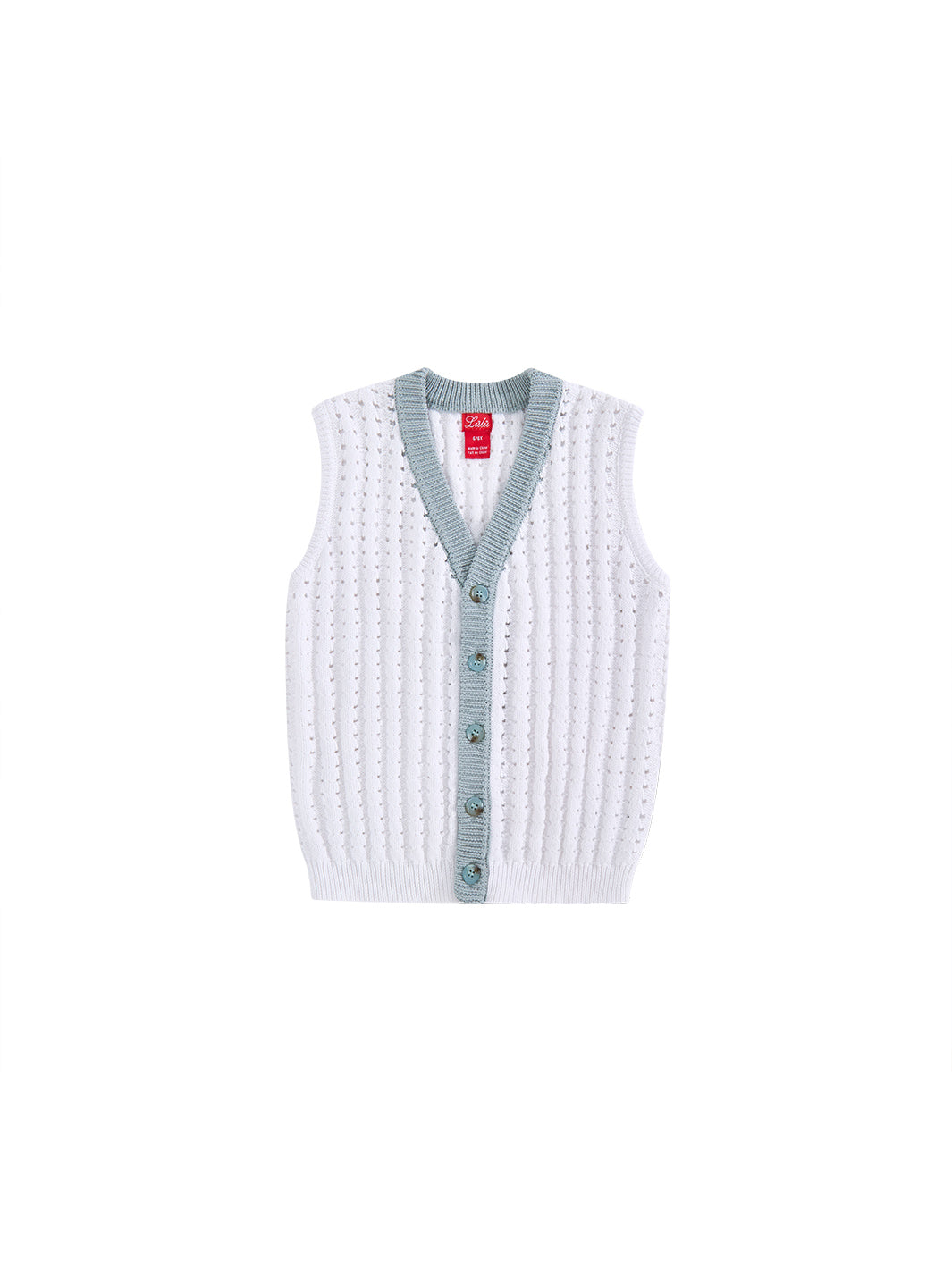 Eyelet Rib Stitch Vest - White/Smoky Lt. Blue