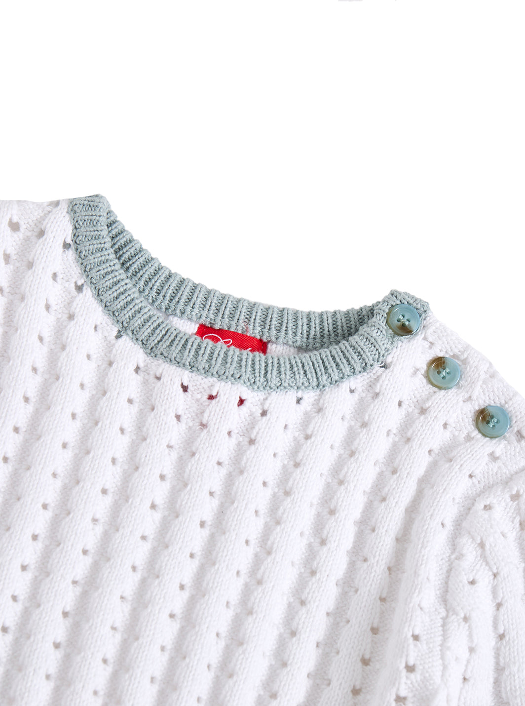 Eyelet Rib Stitch Sweater - White/Smoky Lt. Blue
