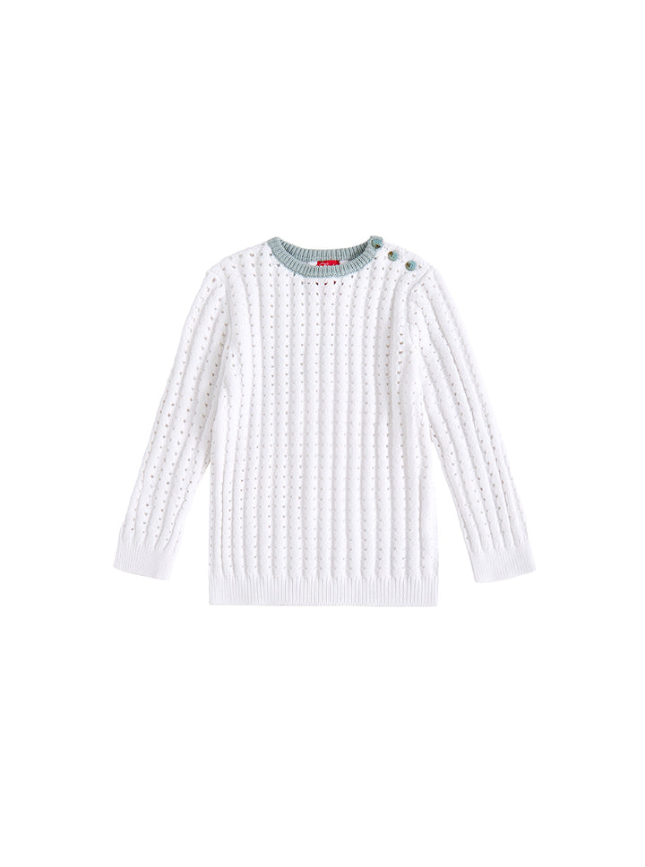 Eyelet Rib Stitch Sweater - White/Smoky Lt. Blue