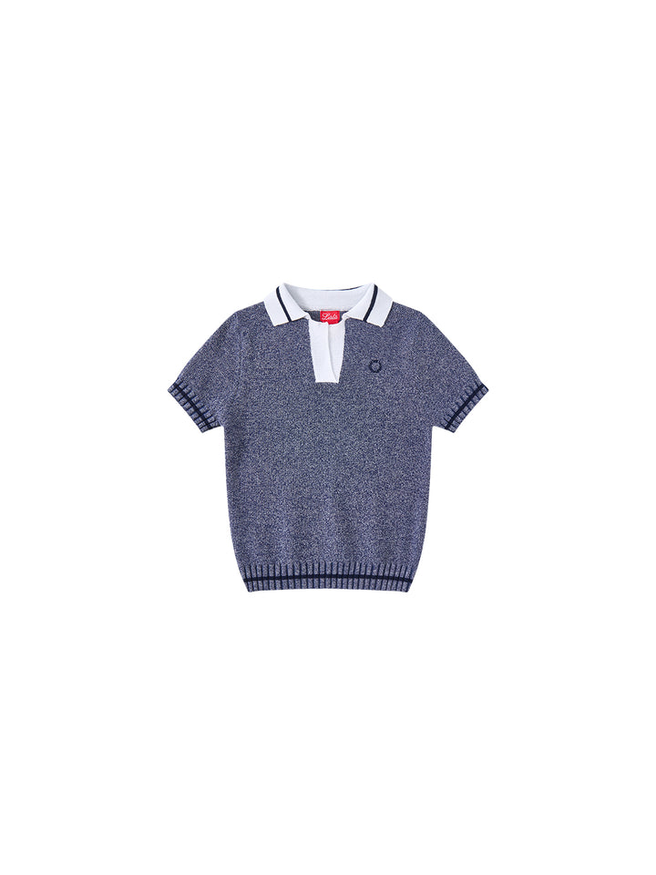 Emblem Collar Short Sleeve Sweater