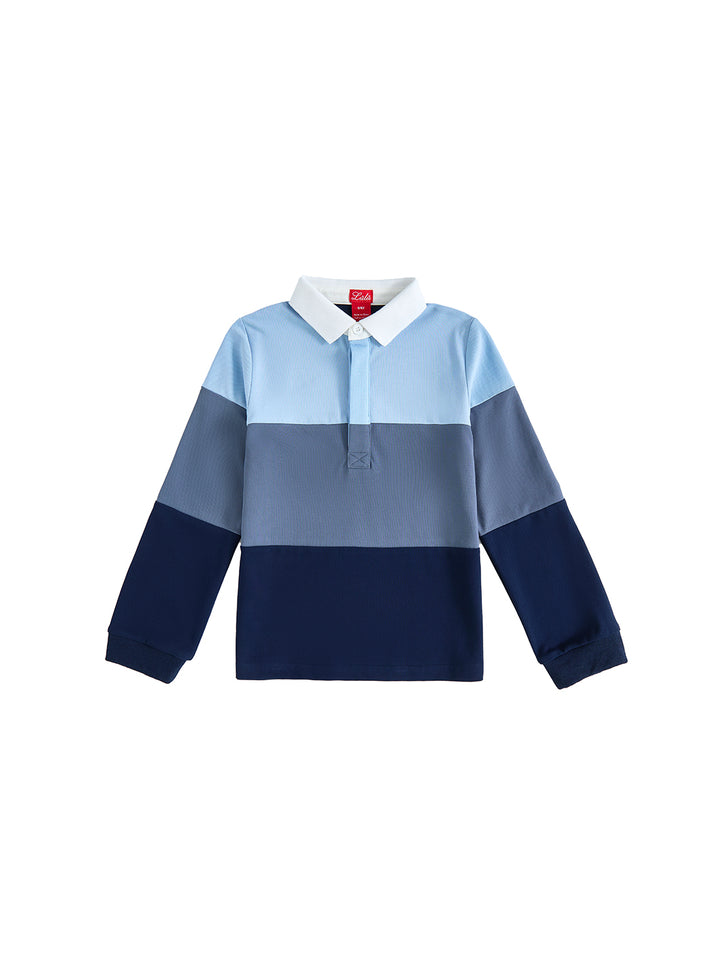 Color Block Striped Polo - Sky Blue