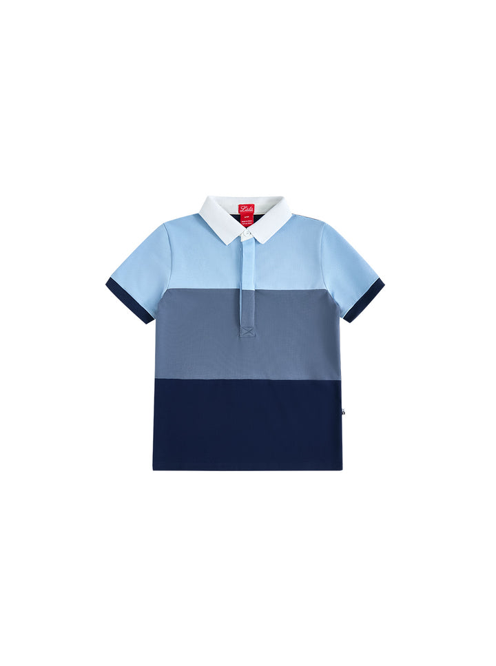 Color Block Striped Short Sleeve Polo - Sky Blue