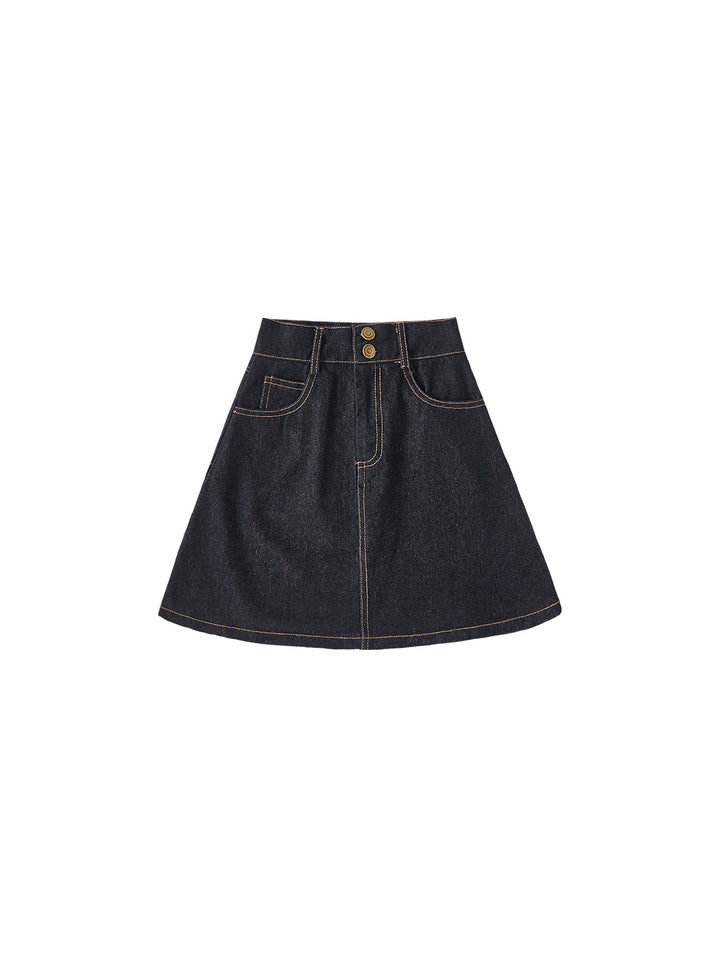 Denim Patch Skirt - Black Mix