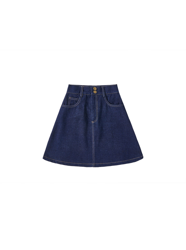 Denim Patch Skirt - Dk. Blue