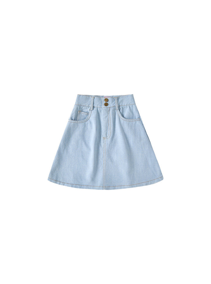 Denim Patch Skirt - Pale Blue