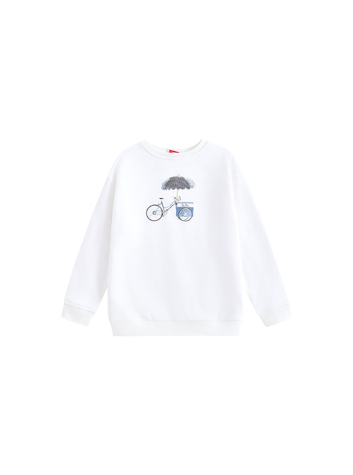 Bike Print Top - White/Denim