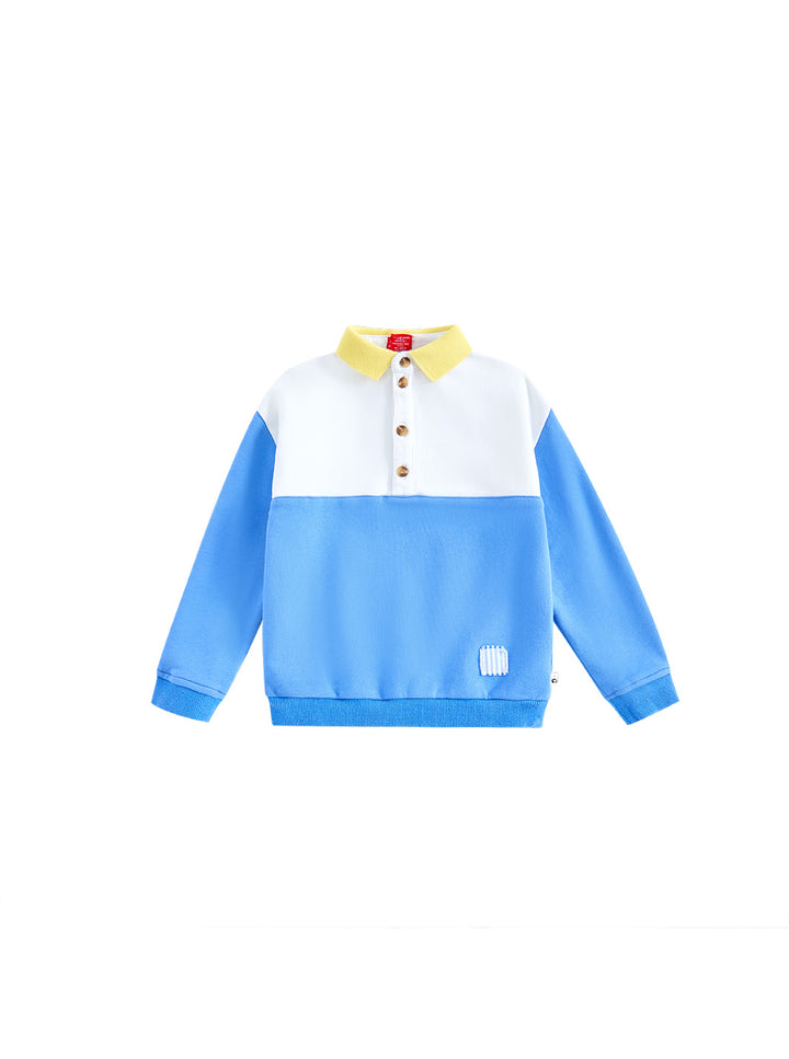 Striped Fabric Patch Polo - White /Blue
