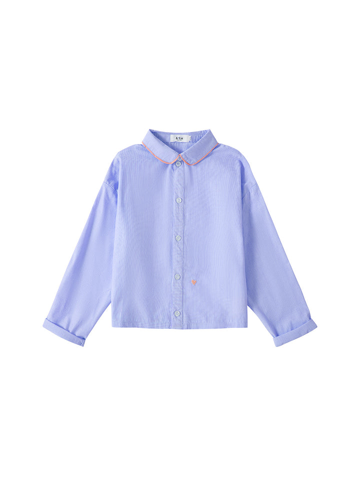& Lu Piping Heart Crop Shirt - Blue