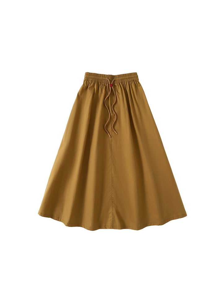 & Lu Cotton Tea Length Skirt - Khaki