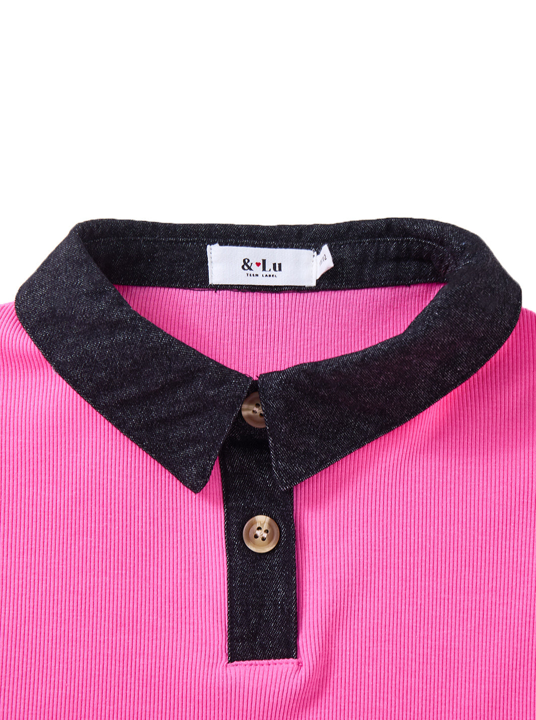 & Lu Collared Denim Crop T-Shirt - Pink