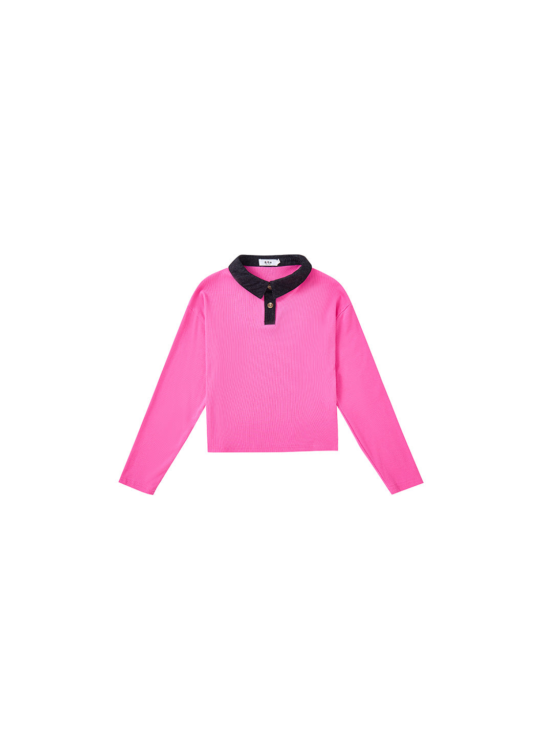 & Lu Collared Denim Crop T-Shirt - Pink