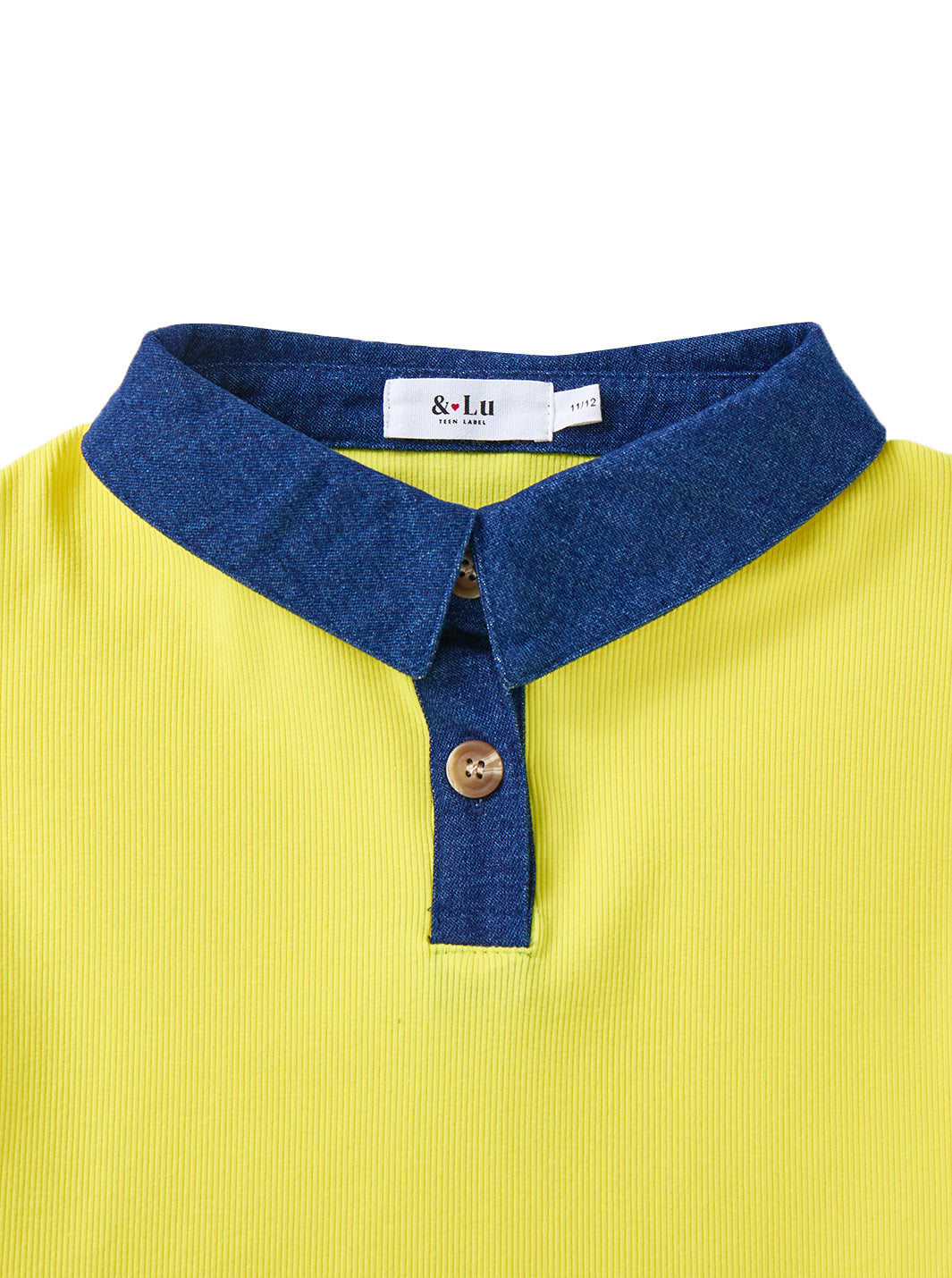 & Lu Collared Denim Crop T-Shirt - Yellow