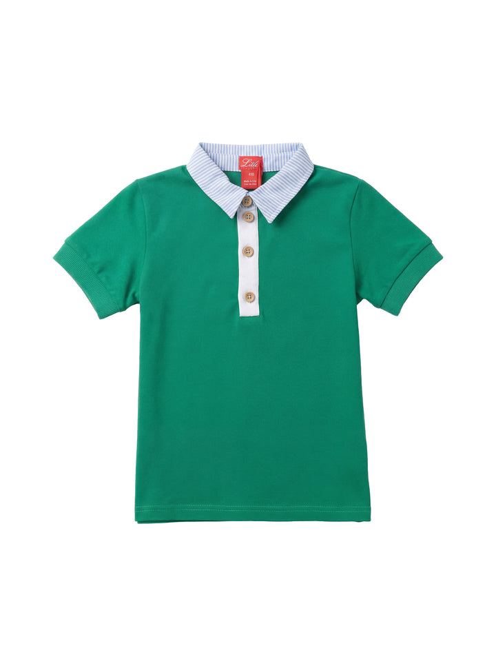 Striped Oxford Collar Short Polo - Green