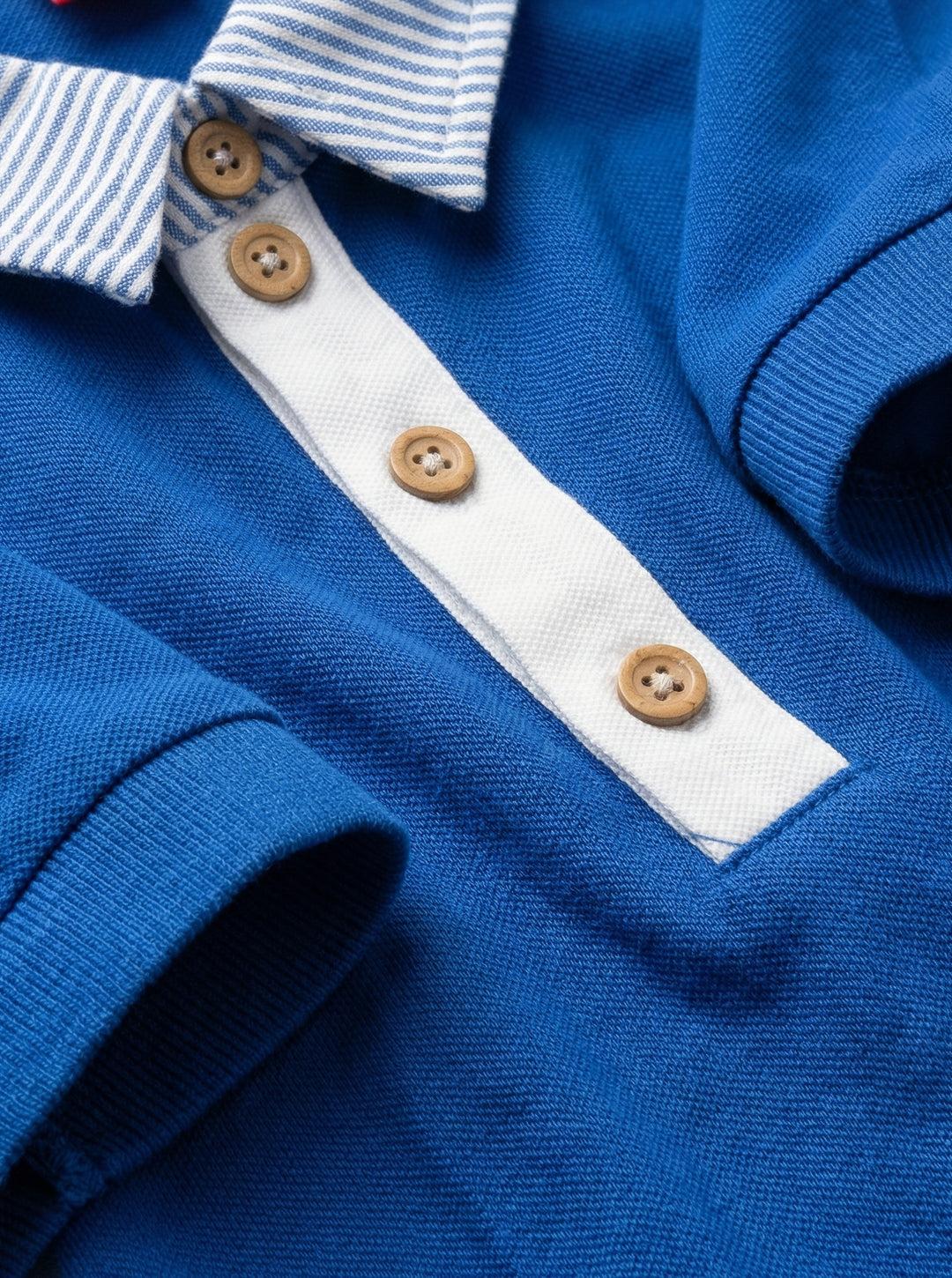 Striped Oxford Collar Short Polo - Blue