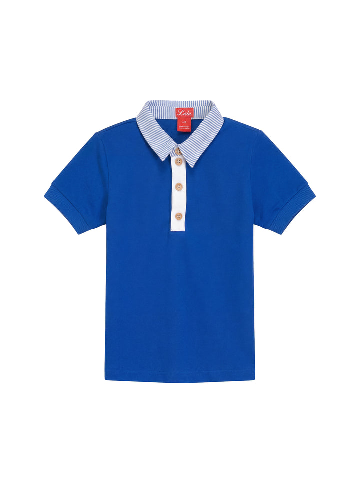 Striped Oxford Collar Short Polo - Blue