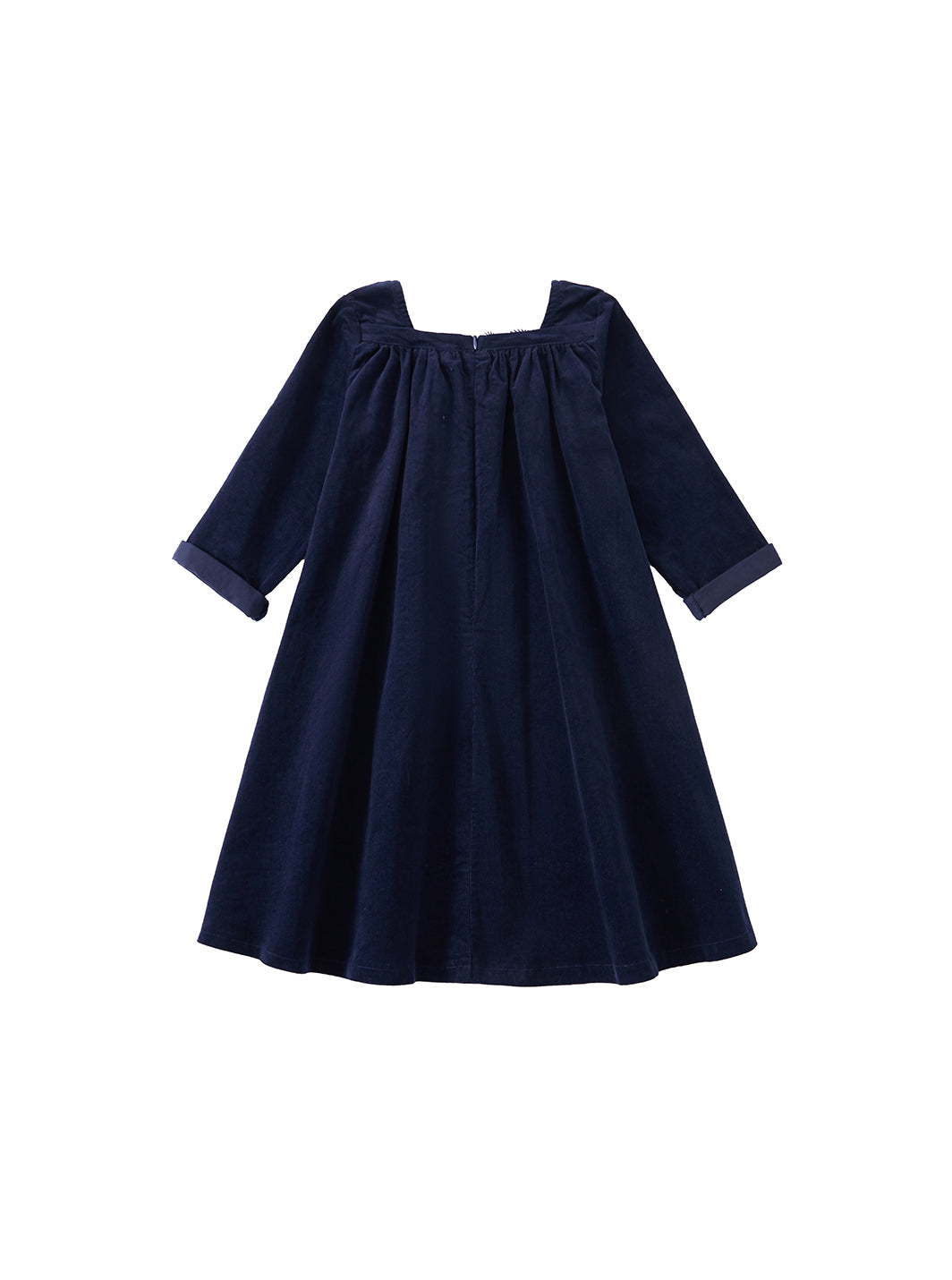 Cord & Check Trim Dress - Navy