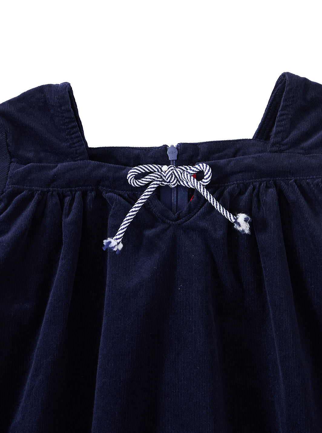 Cord & Check Trim Dress - Navy