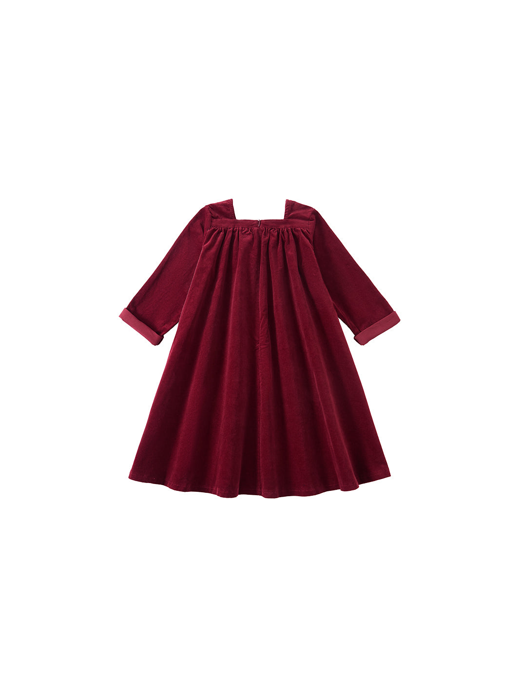 Cord & Check Trim Dress - Burgundy