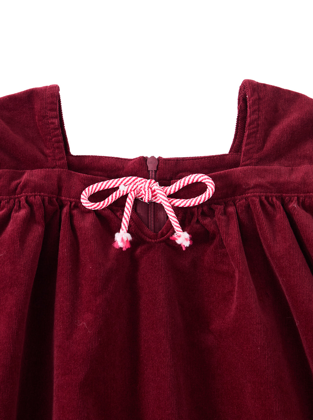 Cord & Check Trim Dress - Burgundy