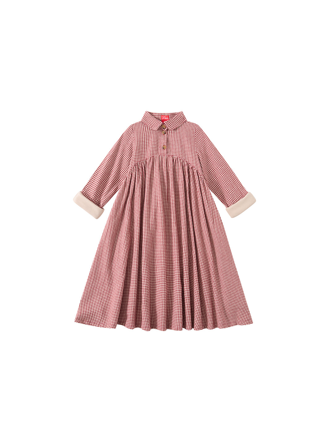 Cord & Check Shirt Style Dress - Burgundy