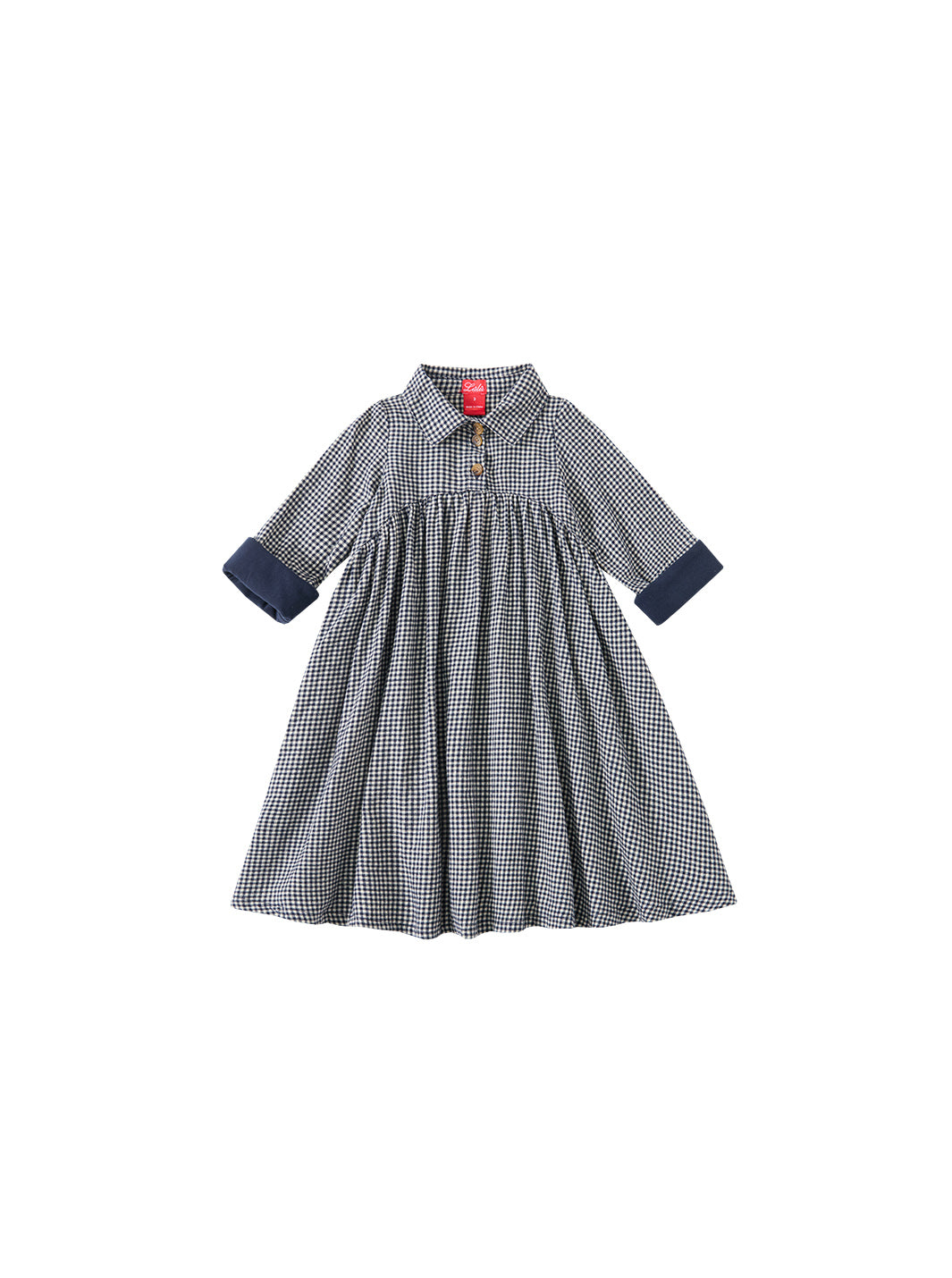 Cord & Check Shirt Style Dress - Navy