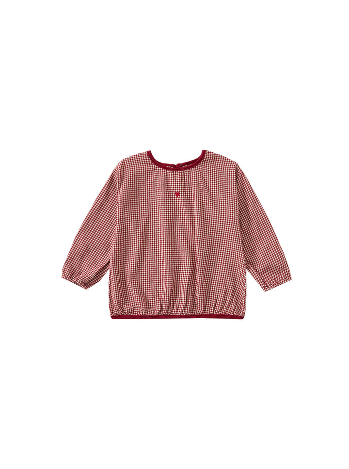 Cord & Check Heart Top- Burgundy