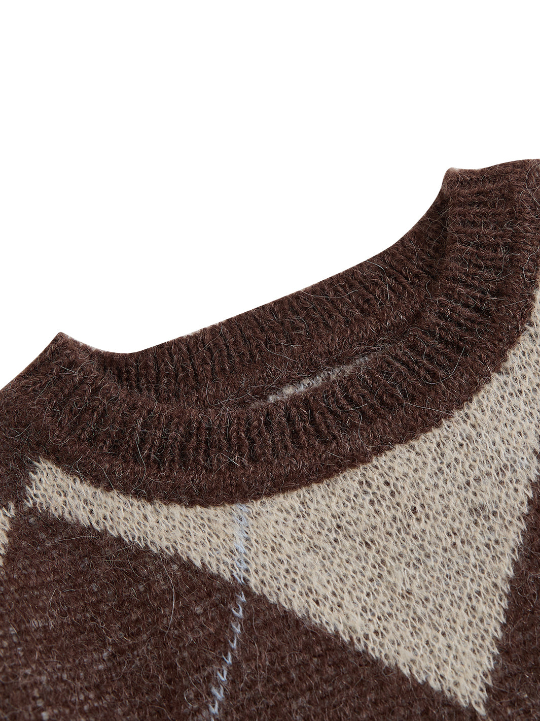 Mohair Argyle Sweater -Brown