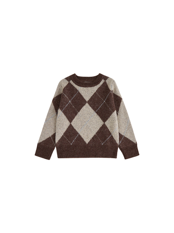 Mohair Argyle Sweater -Brown