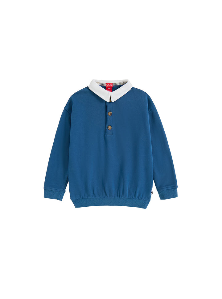 Twill Collar Polo - Navy/White