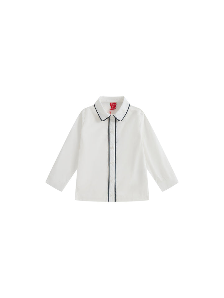 Collar Piping Shirt - White/Grey