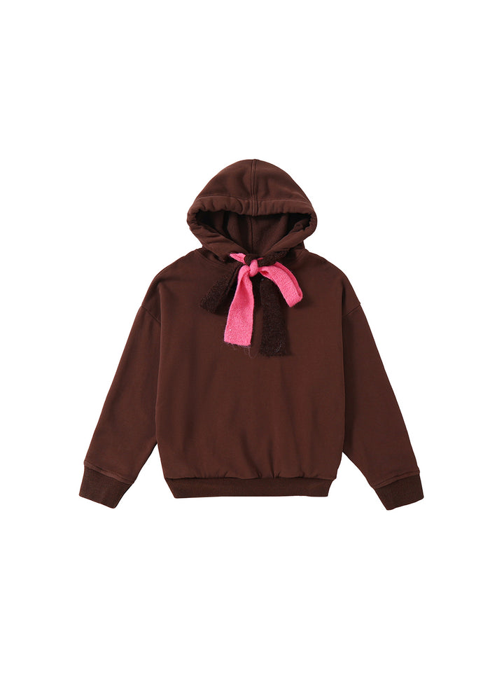 Classic Comfort Hooded Bow Top - Brown