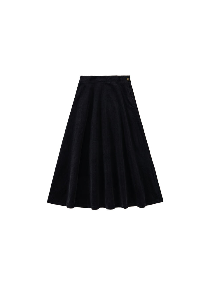 Corduroy Tea-length Skirt - Black