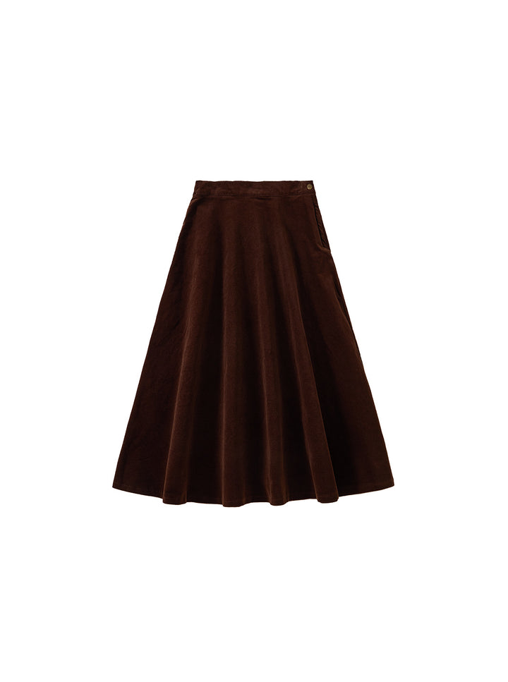 Corduroy Tea-length Skirt - Brown
