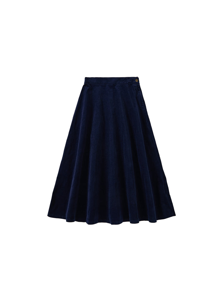 Corduroy Tea-length Skirt - Navy