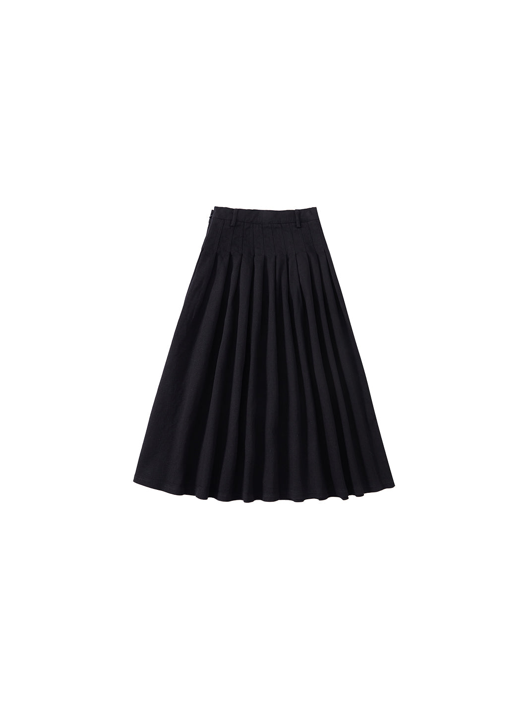 Twill Pleated Tea-length Skirt - Black