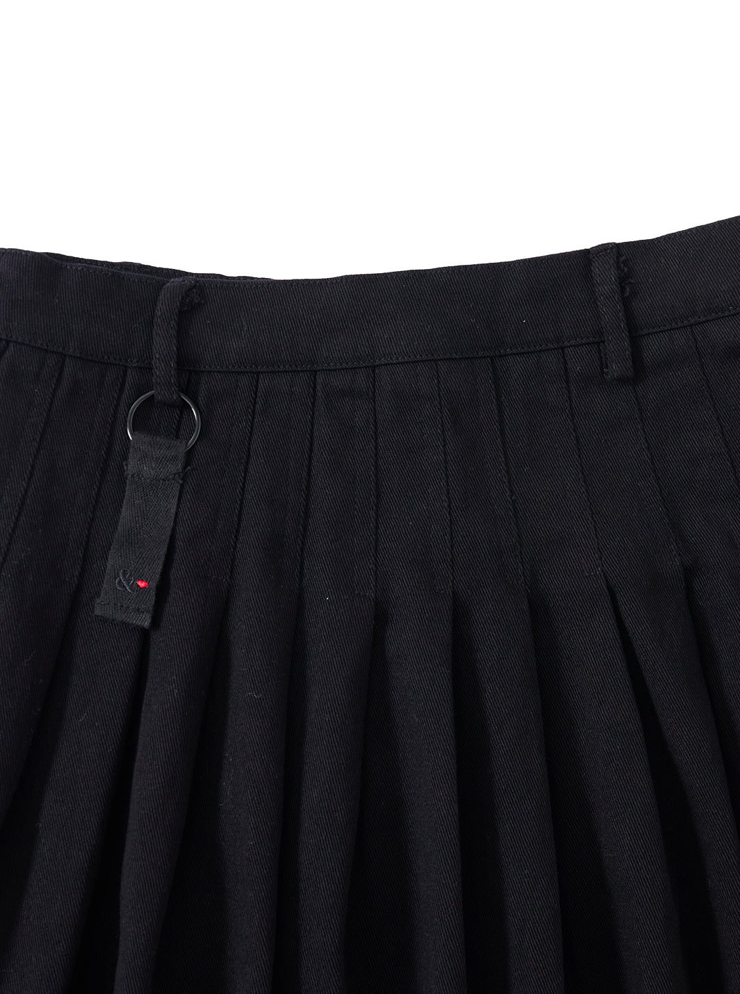 Twill Pleated Tea-length Skirt - Black