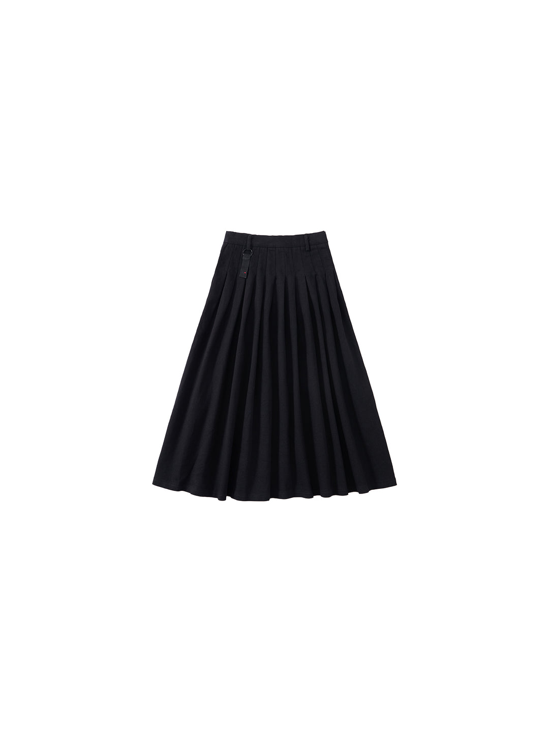 Twill Pleated Tea-length Skirt - Black